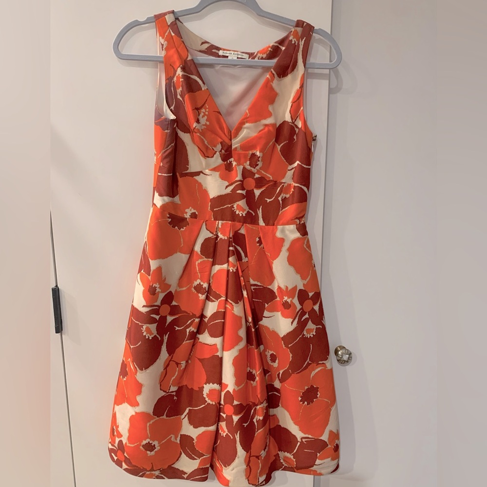 Banana Republic Orange Burgundy Floral Fit & Flare Silk Dress Size 0